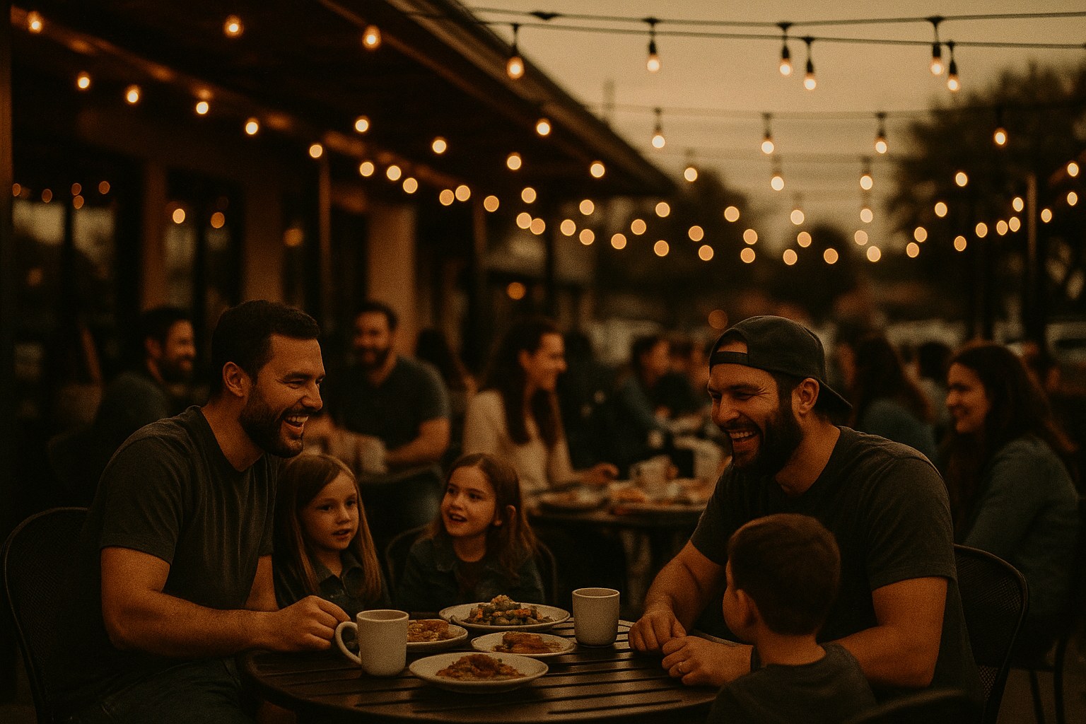 Dads on a restaurant patio