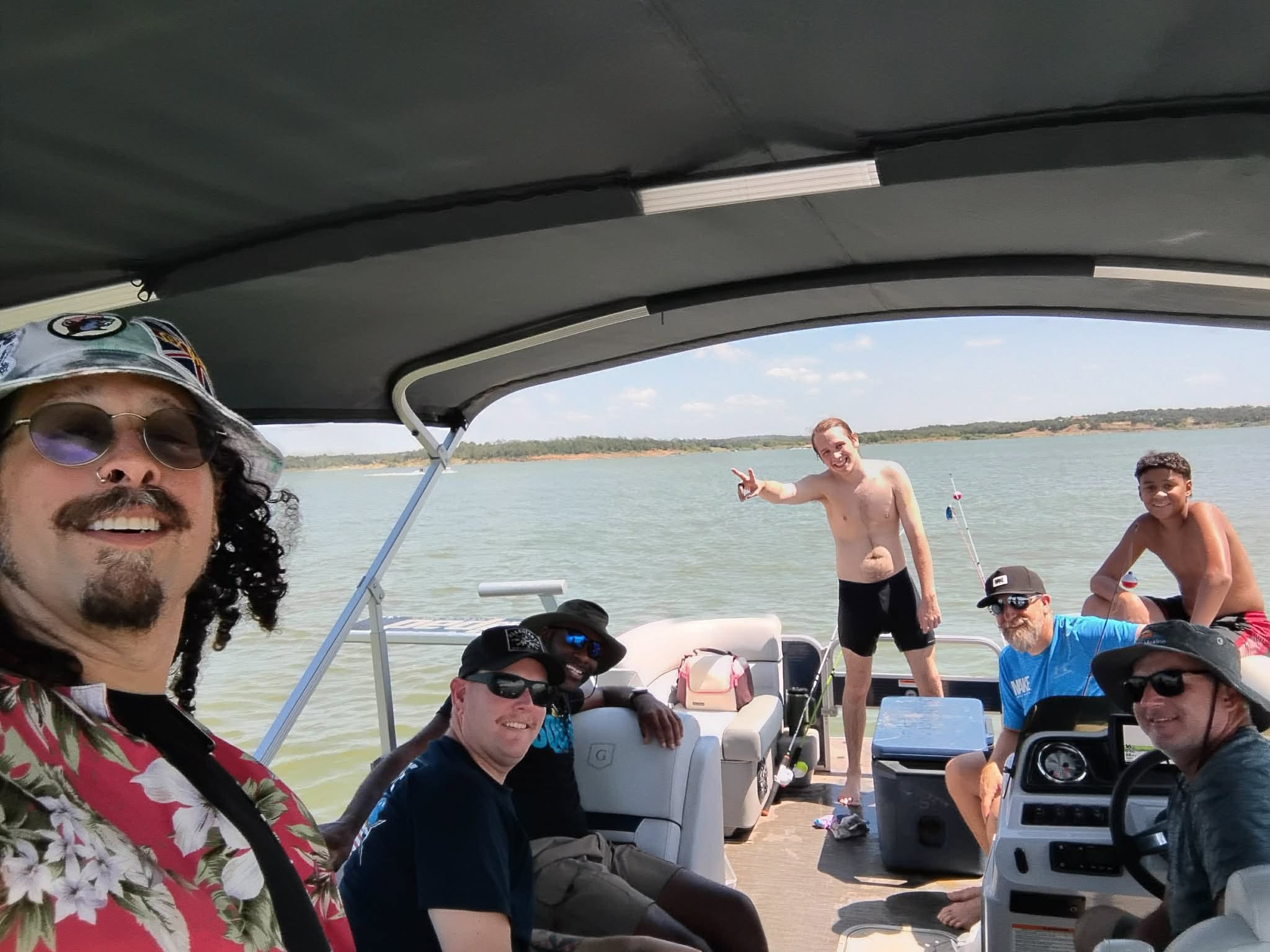 A pontoon out on the lake