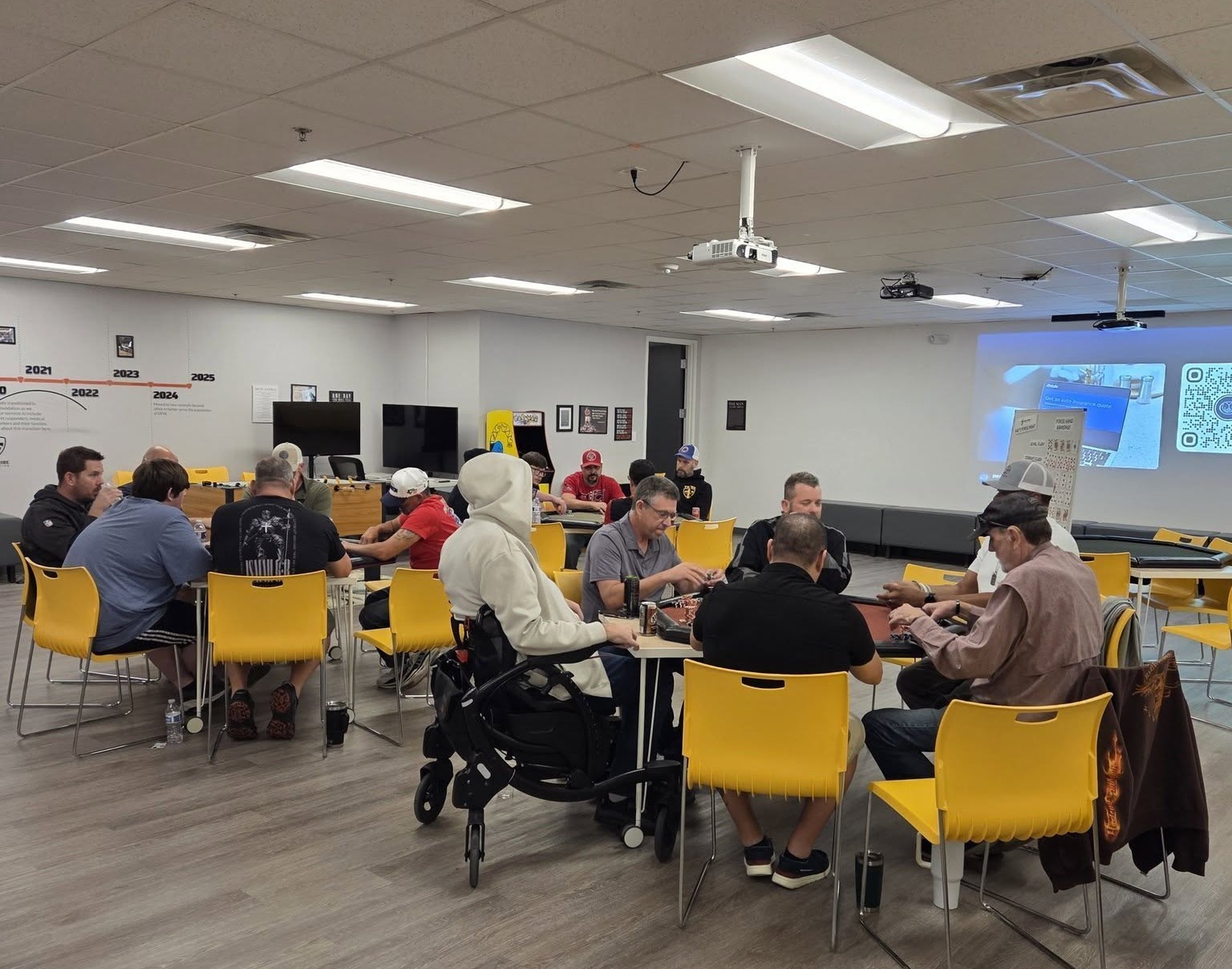 Poker night around a kitchen table